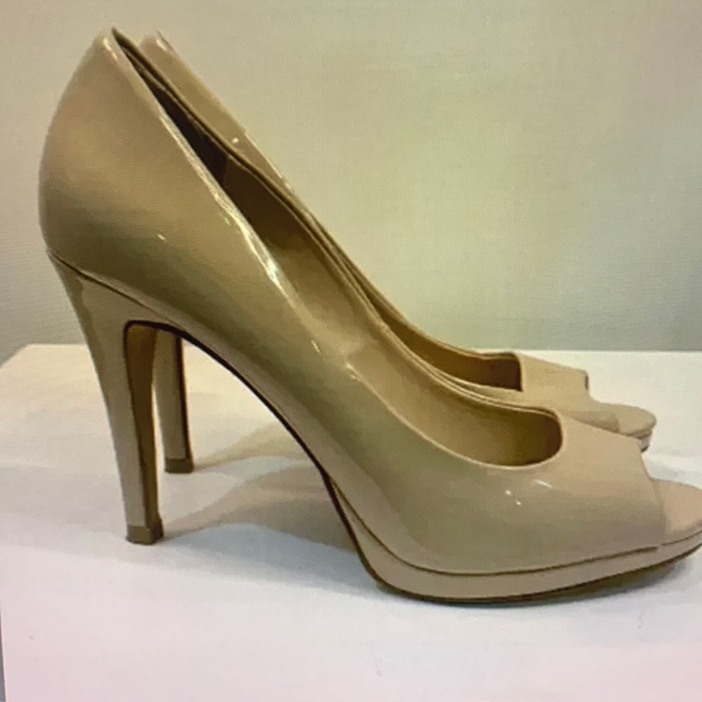 Shiny Nude Peep Toe Heels